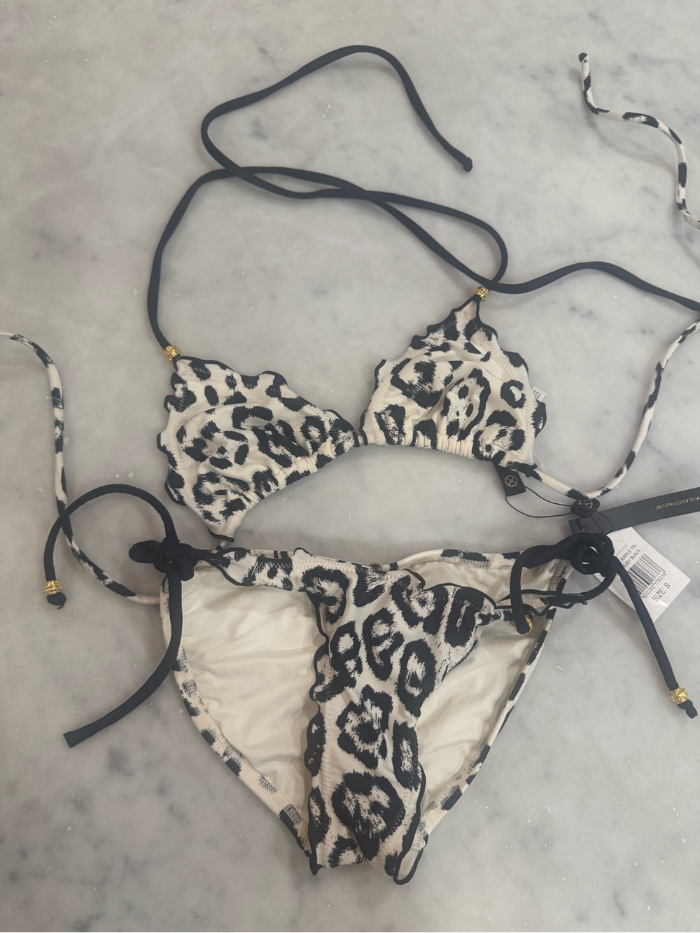 Vix Paula Hermanny Leopard Ripple Bikini Tri Top & Tie Side Bottoms - Picture 2 of 5